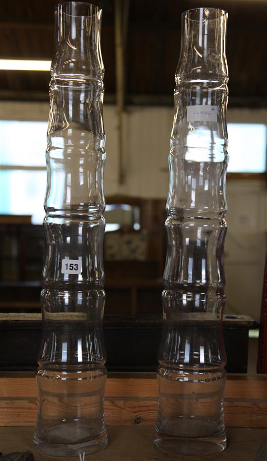 Pair tall studio glass bamboo form vases